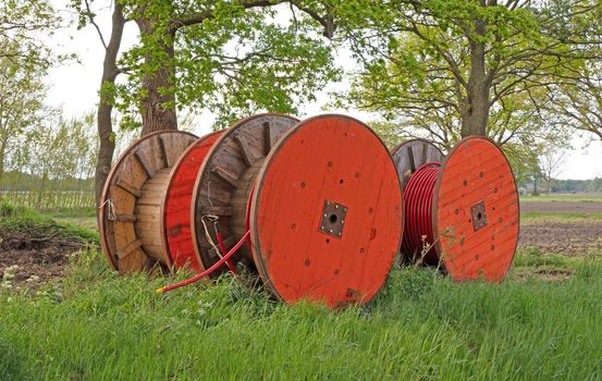 Huge roll of cable for underground cable installation, the Netherlands