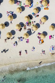 The new beach of Glyfada, adapted to the time of coronavirus implementing strict sanitary rules and safe distance keeping to avoid congestion