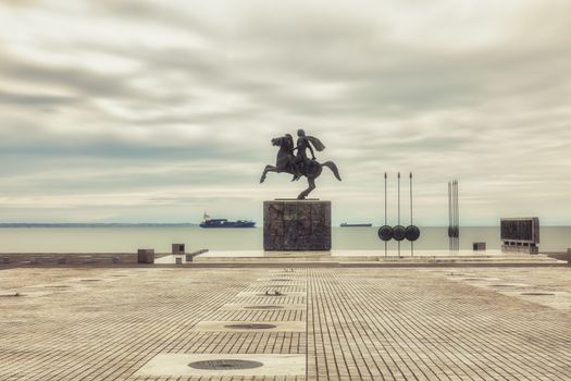 Thessaloniki, Greece - March 26, 2020:A view of empty streets, parks,  and attractions in Thessaloniki after Greece imposed a lockdown to slow down the spread of the coronavirus disease. long exposure
