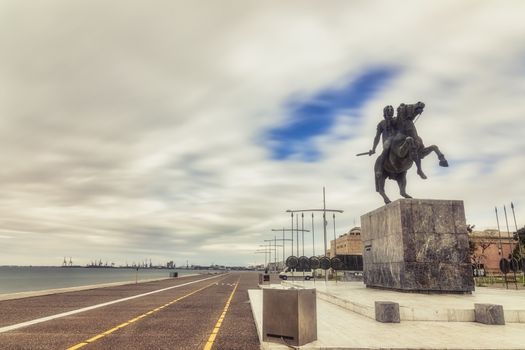 Thessaloniki, Greece - March 26, 2020:A view of empty streets, parks,  and attractions in Thessaloniki after Greece imposed a lockdown to slow down the spread of the coronavirus disease. long exposure