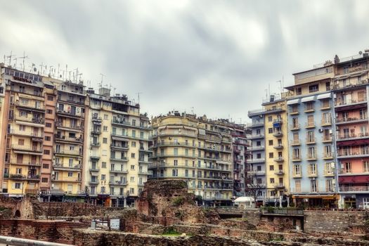 Thessaloniki, Greece - March 26, 2020:A view of empty streets, parks,  and attractions in Thessaloniki after Greece imposed a lockdown to slow down the spread of the coronavirus disease. long exposure