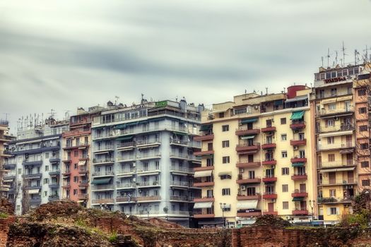 Thessaloniki, Greece - March 26, 2020:A view of empty streets, parks,  and attractions in Thessaloniki after Greece imposed a lockdown to slow down the spread of the coronavirus disease. long exposure