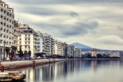 Thessaloniki, Greece - March 26, 2020:A view of empty streets, parks,  and attractions in Thessaloniki after Greece imposed a lockdown to slow down the spread of the coronavirus disease. long exposure