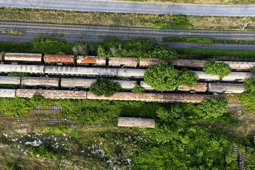 Aerial view of cemetery trains in Nea Ionia, Thessaloniki