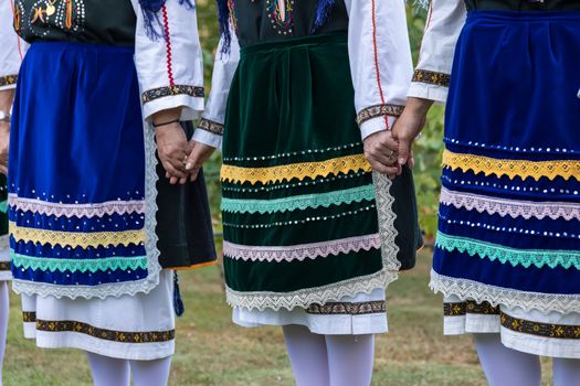 Thessaloniki, Greece - Sept  21, 2017: Group performing Greek folklore dance during the harvest season