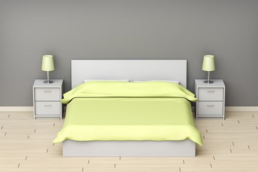 Modern designed bedroom with gray and green colors