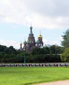 Field of Mars Park and Spilled Blood Cathedral in St. Petersburg, Russia