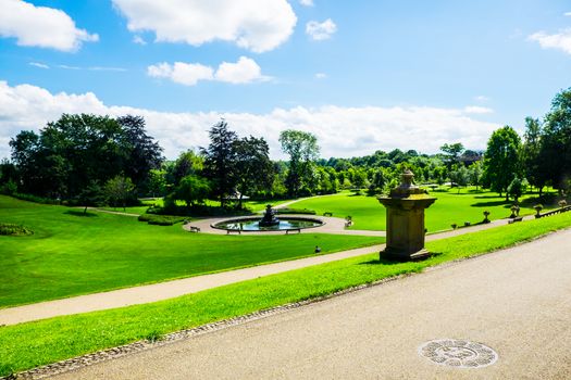 View across the lawns and flower beds of Avenham and Miller Park, Preston