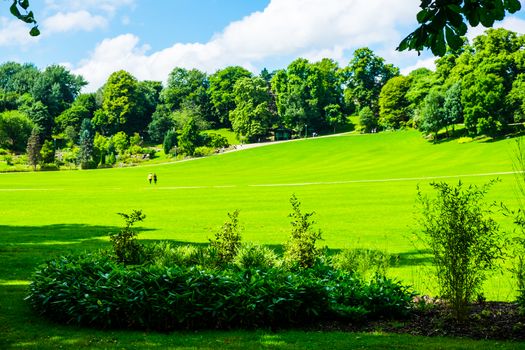 View across the lawns and flower beds of Avenham and Miller Park, Preston