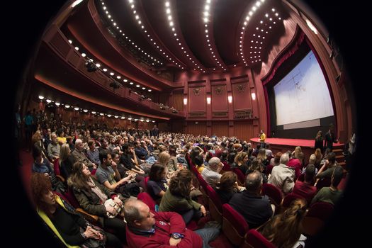 Thessaloniki, Greece - November 7, 2017: Spectators watching in the cinema during the 58th international Thessaloniki Film Festival at Olympion Cinema