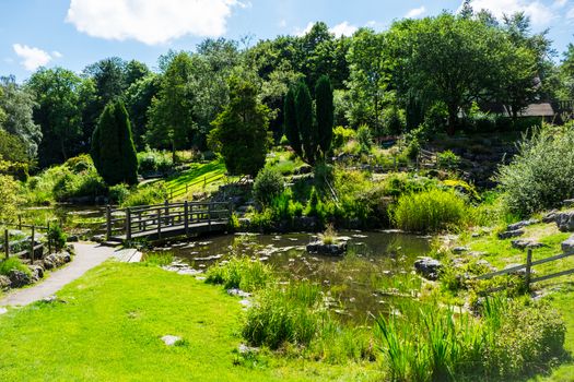 View accorss the ponds and lawns at Japanese Garden in Avenham and Miller Park, Preston