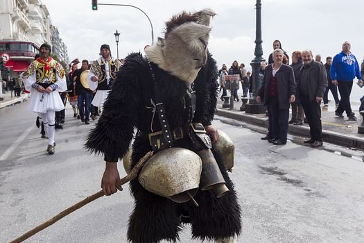 THESSALONIKI, GREECE - FEBRUARY 23, 2014 : The Folklife and Ethnological Museum of Macedonia-Thrace organized the first European assembly “Bell Roads” and a bell bearers parade in Thessaloniki.