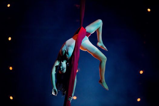 THESSALONIKI, GREECE - OCTOBER, 1, 2014: Performers skipping Rope at Cirque du Soleil's show 'Quidam'