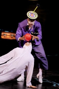 THESSALONIKI, GREECE - OCTOBER, 1, 2014: Performers skipping Rope at Cirque du Soleil's show 'Quidam'