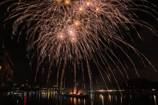 Colorful fireworks of various colors over night sky