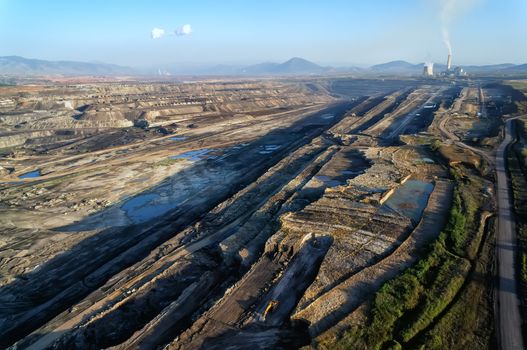 Very Large excavators at work in lignite (brown coal) mine in Kozani, Greece.