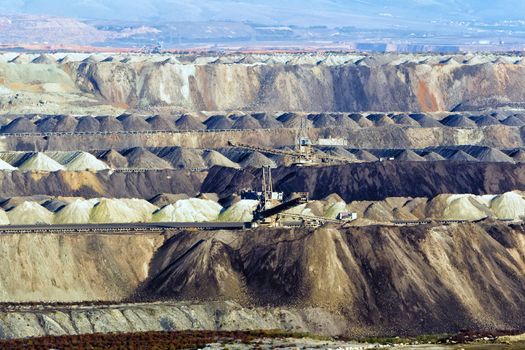 Very Large excavators at work in lignite (brown coal) mine in Kozani, Greece.