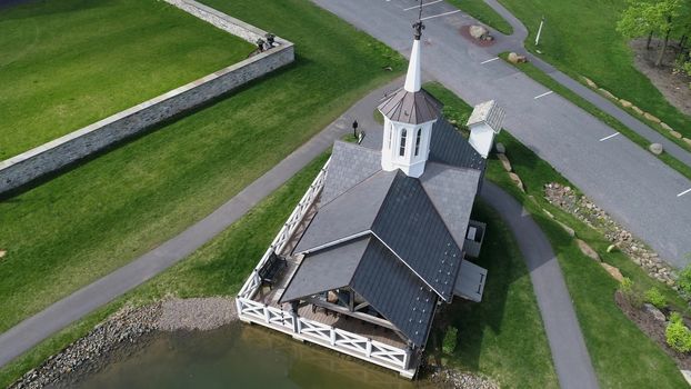 Aerial View of Old Restored Barns on a Spring Day