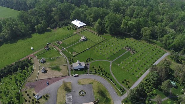 Aerial View of Old Restored Barns on a Spring Day