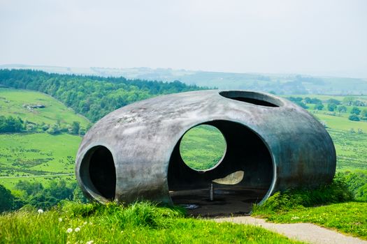 Viewing spaceship shaped viewing house at Wycoller Counrty Park