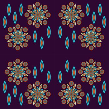 Seamless Paisley background.Colorful flowers and leafs on black background. Vector illustration.