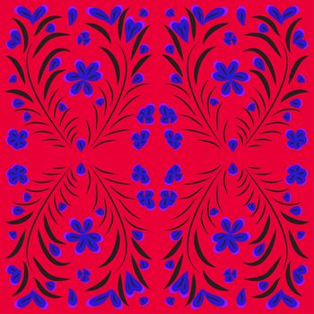 Bright vector seamless pattern of floral elements in Russian style.