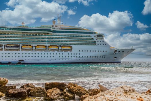 A luxury cruise ship docked in Curacao