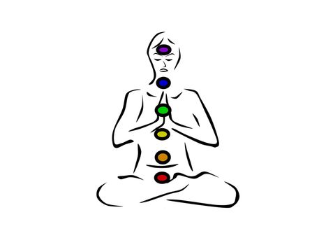 person in yoga position with colors chakra colors - 3d rendering