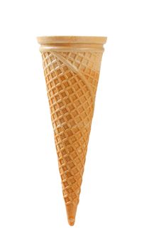 Empty wafer style ice cream cone isolated on white