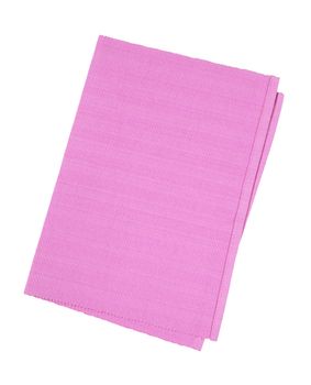 Pink woven cotton place mat folded in half isolated on white