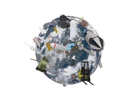 round earth black pollution war on white background - 3d rendering