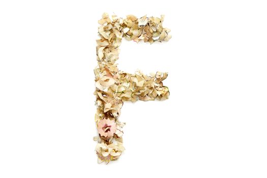 Letter F made from coloured pencil shavings for use in your design.