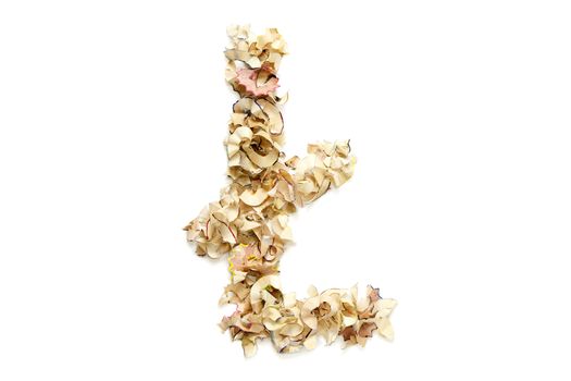 Letter Ł made from coloured pencil shavings for use in your design.