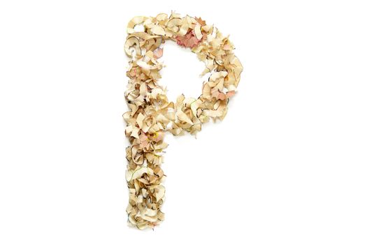 Letter P made from coloured pencil shavings for use in your design.