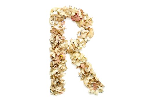 Letter R made from coloured pencil shavings for use in your design.