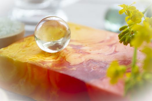 Natural handmade soap closeup. Spa concept, bright colors
