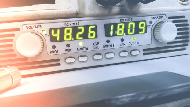 close up the display of programmable DC power supply