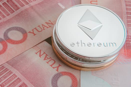 stack of physical bitcoins, btc, bitcoin, ethereum, litecoins, ripple gold and silver coins, cryptocurrency concept