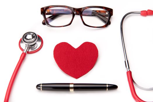 stethoscope and red heart symbol, healthcare and medicine, healthy and insurance, world health day concept
