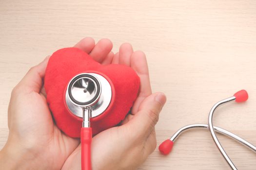 stethoscope and red heart symbol, healthcare and medicine, healthy and insurance, world health day concept