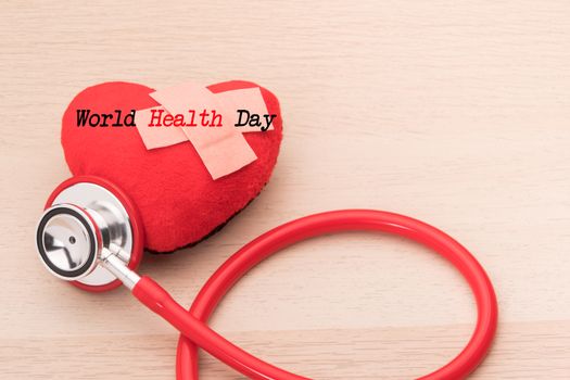 stethoscope and red heart symbol, healthcare and medicine, healthy and insurance, world health day concept