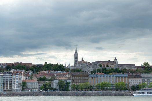 Budapest, Hungary - 7 May 2017: Buda view at sunset showing Fisherman's Bastion and Danube