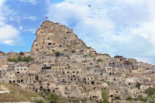 Uchisar Castle in Cappadocia, Nevsehir, Turkey. The special stone formation of Cappadocia.