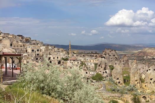 Uchisar Castle in Cappadocia, Nevsehir, Turkey. The special stone formation of Cappadocia.