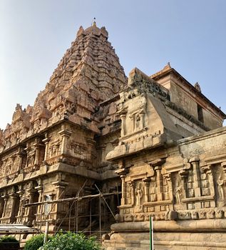The Brihadisvara or Brihadeeswar temple located in Gangaikonda Cholapuram, Tamilnadu is one of the oldest structure built by Rajendra Chola-I in 11th Century AD. This is the Hindu temple built in Dravidian architecture style. The temple is entirely built with granite stones and the temple contains many monolithic sculptures in it. Also tamil words are inscribed in the wall of the temple. This temple is dedicated to Lord shiva and it is a UNESCO world heritage site.