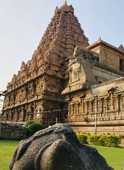 The Brihadisvara or Brihadeeswar temple located in Gangaikonda Cholapuram, Tamilnadu is one of the oldest structure built by Rajendra Chola-I in 11th Century AD. This is the Hindu temple built in Dravidian architecture style. The temple is entirely built with granite stones and the temple contains many monolithic sculptures in it. Also tamil words are inscribed in the wall of the temple. This temple is dedicated to Lord shiva and it is a UNESCO world heritage site.