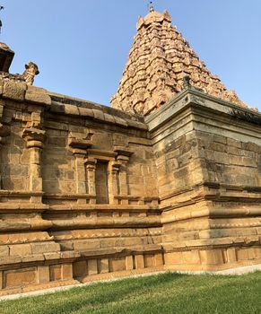 The Brihadisvara or Brihadeeswar temple located in Gangaikonda Cholapuram, Tamilnadu is one of the oldest structure built by Rajendra Chola-I in 11th Century AD. This is the Hindu temple built in Dravidian architecture style. The temple is entirely built with granite stones and the temple contains many monolithic sculptures in it. Also tamil words are inscribed in the wall of the temple. This temple is dedicated to Lord shiva and it is a UNESCO world heritage site.