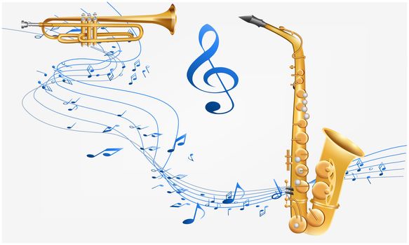 music instruments are on abstract background