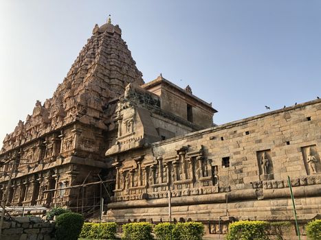 The Brihadisvara or Brihadeeswar temple located in Gangaikonda Cholapuram, Tamilnadu is one of the oldest structure built by Rajendra Chola-I in 11th Century AD. This is the Hindu temple built in Dravidian architecture style. The temple is entirely built with granite stones and the temple contains many monolithic sculptures in it. Also tamil words are inscribed in the wall of the temple. This temple is dedicated to Lord shiva and it is a UNESCO world heritage site.