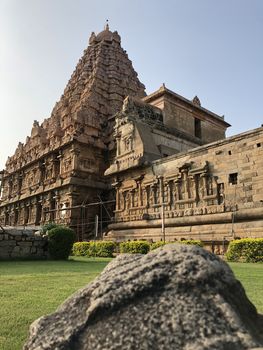 The Brihadisvara or Brihadeeswar temple located in Gangaikonda Cholapuram, Tamilnadu is one of the oldest structure built by Rajendra Chola-I in 11th Century AD. This is the Hindu temple built in Dravidian architecture style. The temple is entirely built with granite stones and the temple contains many monolithic sculptures in it. Also tamil words are inscribed in the wall of the temple. This temple is dedicated to Lord shiva and it is a UNESCO world heritage site.